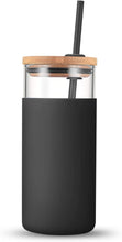 Load image into Gallery viewer, Engraved Custom Glass Tumbler with Bamboo Lid and Straw, Silicone Sleeve, Gift for Her, Bridesmaid Gift, 20oz, Personalized Water Bottle