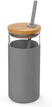 Load image into Gallery viewer, Engraved Custom Glass Tumbler with Bamboo Lid and Straw, Silicone Sleeve, Gift for Her, Bridesmaid Gift, 20oz, Personalized Water Bottle