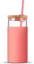 Load image into Gallery viewer, Engraved Custom Glass Tumbler with Bamboo Lid and Straw, Silicone Sleeve, Gift for Her, Bridesmaid Gift, 20oz, Personalized Water Bottle