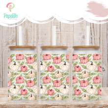 Load image into Gallery viewer, Fall Pumpkin Glass Coffee Cup, Pumpkin Glass Iced Coffee Cup with Bamboo Lid and Straw, Iced Coffee Glass, Gift for Friend, Coffee Aesthetic