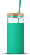 Load image into Gallery viewer, Engraved Custom Glass Tumbler with Bamboo Lid and Straw, Silicone Sleeve, Gift for Her, Bridesmaid Gift, 20oz, Personalized Water Bottle