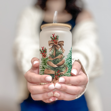 Load image into Gallery viewer, Christmas Glass Coffee Cup, Christmas Tree Glass Iced Coffee Cup with Bamboo Lid and Straw, Iced Coffee, Gift for Friend, Coffee Aesthetic