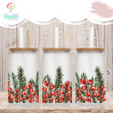 Load image into Gallery viewer, Christmas Glass Coffee Cup, Glass Iced Coffee Cup with Bamboo Lid and Straw, Iced Coffee Glass, Gift for Friend, Coffee Aesthetic 16oz