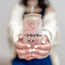 Load image into Gallery viewer, Valentine's Glass Coffee Cup, XOXO Glass Iced Coffee Cup with Bamboo Lid and Straw, Valentine Gift for Friend, Iced Coffee Glass Aesthetic