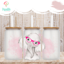 Load image into Gallery viewer, Elephant Glass Coffee Cup, Cute Elephant Glass Iced Coffee Cup with Bamboo Lid and Straw, Iced Coffee Glass, Gift Friend, Coffee Aesthetic 16oz