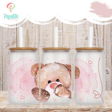 Load image into Gallery viewer, Bear Glass Coffee Cup, Cute Bear Glass Iced Coffee Cup with Bamboo Lid and Straw, Iced Coffee Glass, Gift for Friend, Coffee Aesthetic