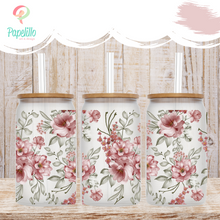 Load image into Gallery viewer, Spring Floral Glass Coffee Cup, Glass Iced Coffee Cup with Bamboo Lid and Straw, Iced Coffee Glass, Gift for Friend, Coffee Aesthetic