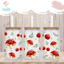Load image into Gallery viewer, Mushroom Glass Coffee Cup, Mushroom Glass Iced Coffee Cup with Bamboo Lid and Straw, Iced Coffee Glass, Gift for Friend, Coffee Aesthetic 16oz