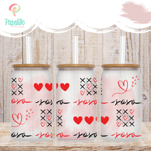 Load image into Gallery viewer, Valentine's Glass Coffee Cup, XOXO Glass Iced Coffee Cup with Bamboo Lid and Straw, Valentine Gift for Friend, Iced Coffee Glass Aesthetic