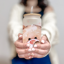 Load image into Gallery viewer, Bear Glass Coffee Cup, Cute Bear Glass Iced Coffee Cup with Bamboo Lid and Straw, Iced Coffee Glass, Gift for Friend, Coffee Aesthetic