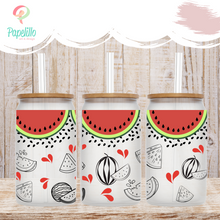 Load image into Gallery viewer, Watermelon Glass Coffee Cup, Fruit Glass Iced Coffee Cup with Bamboo Lid and Straw, Iced Coffee Glass, Gift for Friend, Coffee Aesthetic 16oz
