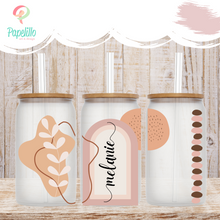 Load image into Gallery viewer, Boho Glass Coffee Cup, Boho Glass Iced Coffee Cup with Bamboo Lid and Straw, Iced Coffee Glass, Gift for Friend, Coffee Aesthetic 16oz