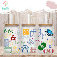 Load image into Gallery viewer, Teacher Glass Coffee Cup, Math Teacher Glass Iced Coffee Cup with Bamboo Lid and Straw, Iced Coffee Glass, Gift for Friend, Coffee Aesthetic 16oz