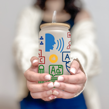 Load image into Gallery viewer, Teacher Glass Coffee Cup, Lenguage Teacher Glass Iced Coffee Cup with Bamboo Lid and Straw, Iced Coffee Glass, Gift Friend, Coffee Aesthetic 16oz