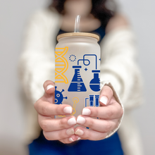 Load image into Gallery viewer, Teacher Glass Coffee Cup, Science Teacher Glass Iced Coffee Cup with Bamboo Lid and Straw, Iced Coffee Glass, Gift Friend, Coffee Aesthetic 16oz
