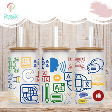 Load image into Gallery viewer, Teacher Glass Coffee Cup, Lenguage Teacher Glass Iced Coffee Cup with Bamboo Lid and Straw, Iced Coffee Glass, Gift Friend, Coffee Aesthetic 16oz