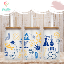 Load image into Gallery viewer, Teacher Glass Coffee Cup, Science Teacher Glass Iced Coffee Cup with Bamboo Lid and Straw, Iced Coffee Glass, Gift Friend, Coffee Aesthetic 16oz