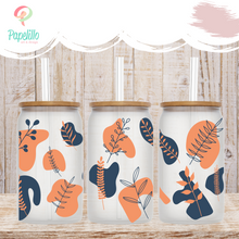 Load image into Gallery viewer, Abstract Art Glass Coffee Cup, Boho Glass Iced Coffee Cup with Bamboo Lid and Straw, Iced Coffee Glass, Gift for Friend, Coffee Aesthetic 16oz