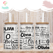 Load image into Gallery viewer, Custom Name Glass Coffee Cup, Name Glass Iced Coffee Cup with Bamboo Lid and Straw, Iced Coffee Glass, Gift for Friend, Coffee Aesthetic