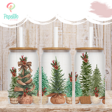 Load image into Gallery viewer, Christmas Glass Coffee Cup, Christmas Tree Glass Iced Coffee Cup with Bamboo Lid and Straw, Iced Coffee, Gift for Friend, Coffee Aesthetic