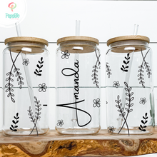 Load image into Gallery viewer, Personalized Glass Coffee Cup, Name Glass Iced Coffee Cup with Bamboo Lid and Straw, Iced Coffee Glass, Gift for Friend, Coffee Aesthetic