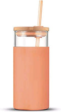 Load image into Gallery viewer, Engraved Custom Glass Tumbler with Bamboo Lid and Straw, Silicone Sleeve, Gift for Her, Bridesmaid Gift, 20oz, Personalized Water Bottle