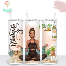 Load image into Gallery viewer, Namaste Yoga Tumbler, Meditate Cup, Yoga Lover Drinking Cups, Yoga Gift 20oz, Custom Yoga Tumbler, Meditation Girl