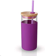Load image into Gallery viewer, Engraved Custom Glass Tumbler with Bamboo Lid and Straw, Silicone Sleeve, Gift for Her, Bridesmaid Gift, 20oz, Personalized Water Bottle