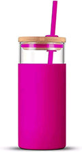 Load image into Gallery viewer, Engraved Custom Glass Tumbler with Bamboo Lid and Straw, Silicone Sleeve, Gift for Her, Bridesmaid Gift, 20oz, Personalized Water Bottle