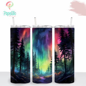 Watercolor Northern Lights Tumbler, Drinking Cups, Water Bottle Custom, Party Birthday Gift, 20oz Stainless Steel