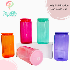 Jelly Sublimation Can Glass Cup, Jelly Glass Coffee Cup with Lid & Straw for Iced Coffee, 16oz
