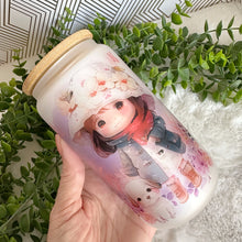 Load image into Gallery viewer, Spring Girl Glass Can, Glass Iced Coffee Cup with Bamboo Lid and Straw, Iced Coffee Glass Can, Gift for Friend, Coffee Aesthetic 16oz
