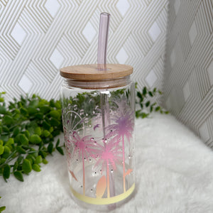 The Ferris Wheel Glass Coffee Cup, Glass Iced Coffee Cup with Bamboo Lid and Straw, Iced Coffee Glass, Gift for Friend, Aesthetic UV DTF 16oz