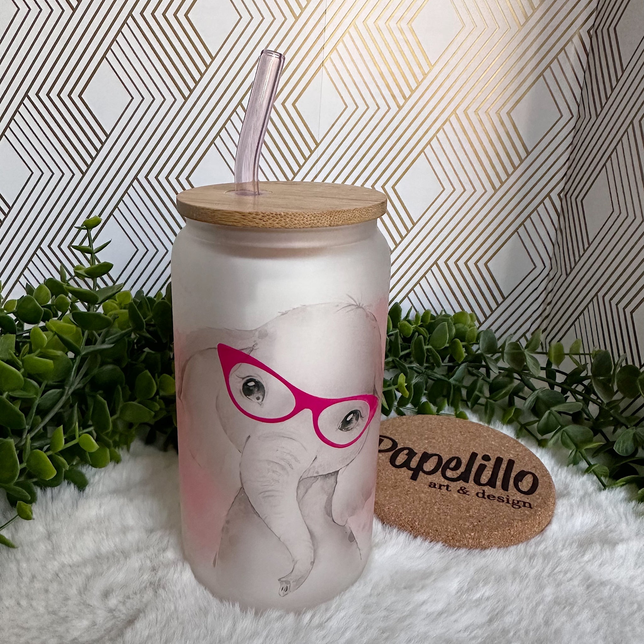 Personalized Glass Coffee Cup, Name Glass Iced Coffee Cup with Bamboo –  Papelillo Art Design