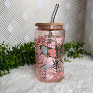 Mama Pink Glass Coffee Cup, Mother Glass Iced Coffee Cup with Bamboo Lid and Straw, MOM Iced Coffee Glass, Gift for Friend, Aesthetic UV DTF 16 oz