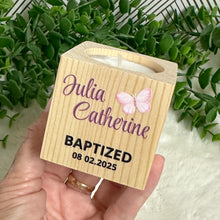 Load image into Gallery viewer, Baby Shower Girl Favors, Handmade Wooden Candle Holder, Personalized Tealight Holder, Baptism Candle Favor, Confirmation, Christening Favors
