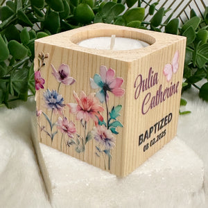 Baby Shower Girl Favors, Handmade Wooden Candle Holder, Personalized Tealight Holder, Baptism Candle Favor, Confirmation, Christening Favors