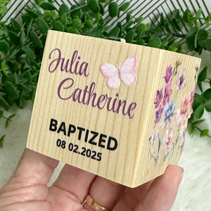 Baby Shower Girl Favors, Handmade Wooden Candle Holder, Personalized Tealight Holder, Baptism Candle Favor, Confirmation, Christening Favors