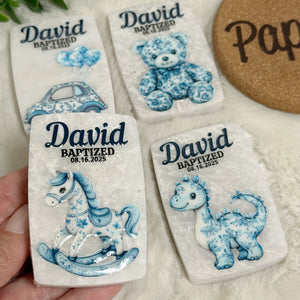 Custom Magnets Marble, Toile de Jouy Custom Baptism Gift, Personalized Fridge Magnets, Baptism Gift Personalized