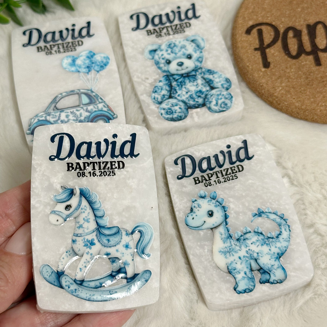 Custom Magnets Marble, Toile de Jouy Custom Baptism Gift, Personalized Fridge Magnets, Baptism Gift Personalized