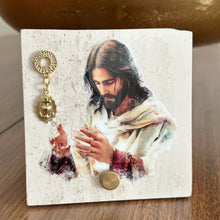Load image into Gallery viewer, Personalized Jesus Baptism Gift, Natural Travertine Stone Christening Gifts, Baptism Gifts for Goddaughter, Unique Baptism Gift Baby Idea
