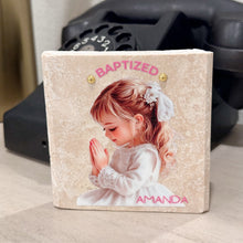 Load image into Gallery viewer, Personalized Baptism Gift Girl, Natural Travertine Stone Christening Gifts, Baptism Gifts for Goddaughter, Unique Baptism Gift Baby Idea
