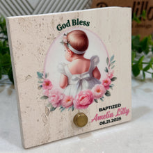 Load image into Gallery viewer, Personalized Baptism Gift Girl, Natural Travertine Stone Christening Gifts, Baptism Gifts for Goddaughter, Unique Baptism Gift Baby Idea
