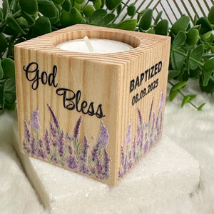 Baby Shower Girl Favors, Handmade Wooden Candle Holder, Personalized Tealight Holder, Baptism Candle Favor, Confirmation, Christening Favors
