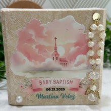 Load image into Gallery viewer, Personalized Baptism Gift Girl, Natural Travertine Stone Christening Gifts, Baptism Gifts for Goddaughter, Unique Baptism Gift Baby Idea
