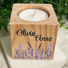 Load image into Gallery viewer, Baby Shower Girl Favors, Handmade Wooden Candle Holder, Personalized Tealight Holder, Baptism Candle Favor, Confirmation, Christening Favors
