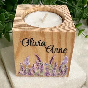 Baby Shower Girl Favors, Handmade Wooden Candle Holder, Personalized Tealight Holder, Baptism Candle Favor, Confirmation, Christening Favors