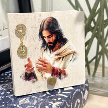Load image into Gallery viewer, Personalized Jesus Baptism Gift, Natural Travertine Stone Christening Gifts, Baptism Gifts for Goddaughter, Unique Baptism Gift Baby Idea
