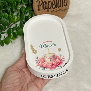 Eco Resine Oval Tray Baptism Gift Girl | Handmade Vanity Tray | Jewelry Holder | Decorative Organizer | Modern Home Decor | Unique Gift Idea