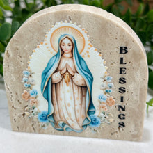Load image into Gallery viewer, Virgin Mary Baptism Gift, Arch Natural Travertine Stone Christening Gifts, Baptism Gifts for Goddaughter, Unique Baptism Gift Baby Idea
